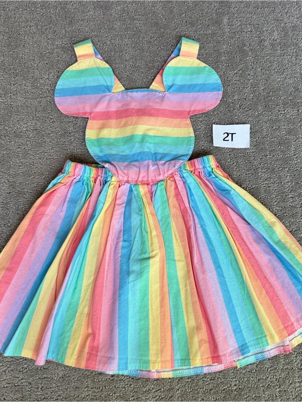 Lulu and Ren 2T Pastel Rainbow Stripe Mouse Ear Pinafore Dress Adjustable Straps